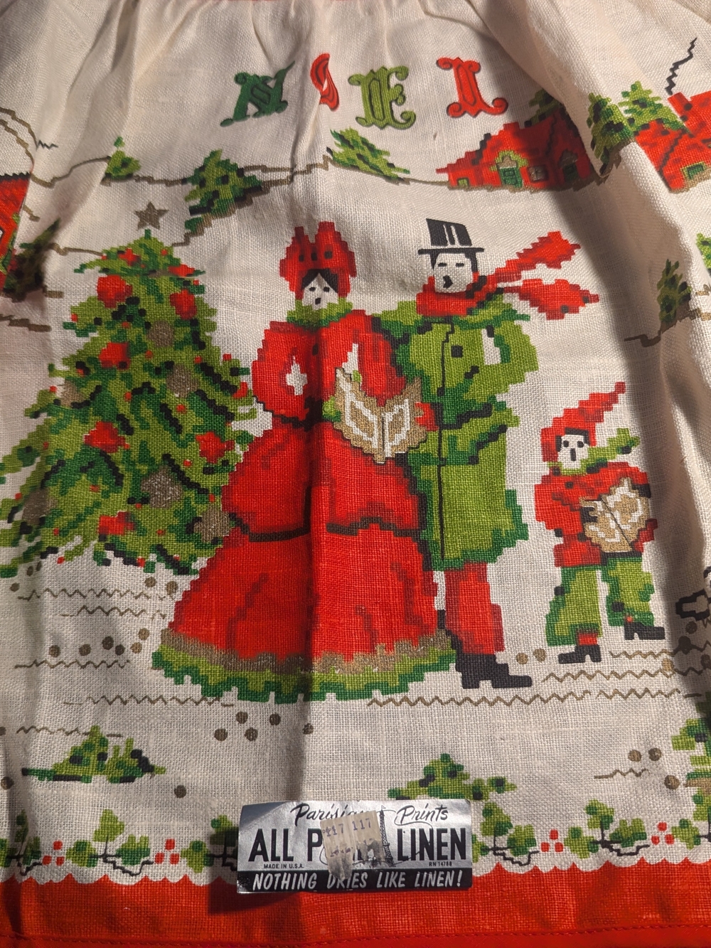 1960s Parisian Prints Christmas Noel Linen Apron